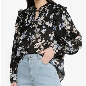 H&M Black Floral Long sleeve Blouse